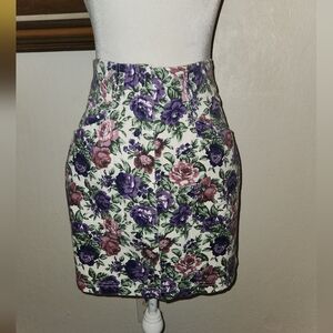 Vintage 1980s 1990s High Rise Floral Print Denim Mini Skirt by Rampage